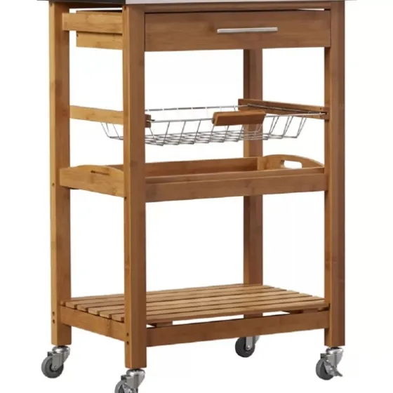 Wood And Stainless Steel 3-Tier Kitchen Cart-Kirkland's Home Store