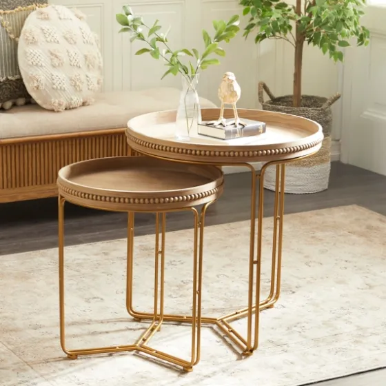 Wood Beaded Nesting Side Tables, Set Of 2-Kirkland's Home Hot
