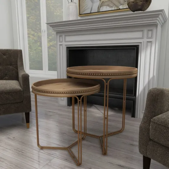 Wood Beaded Nesting Side Tables, Set Of 2-Kirkland's Home Hot