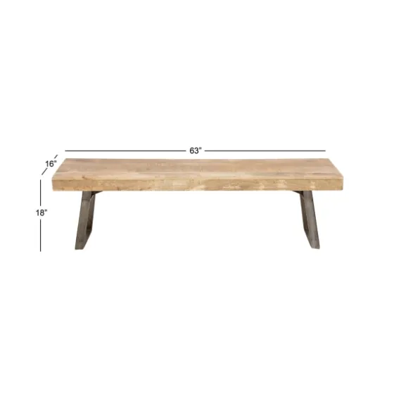 Wood Bench With Dark Gray Iron Base-Kirkland's Home Flash Sale