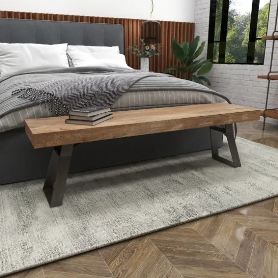 Wood Bench With Dark Gray Iron Base-Kirkland's Home Flash Sale