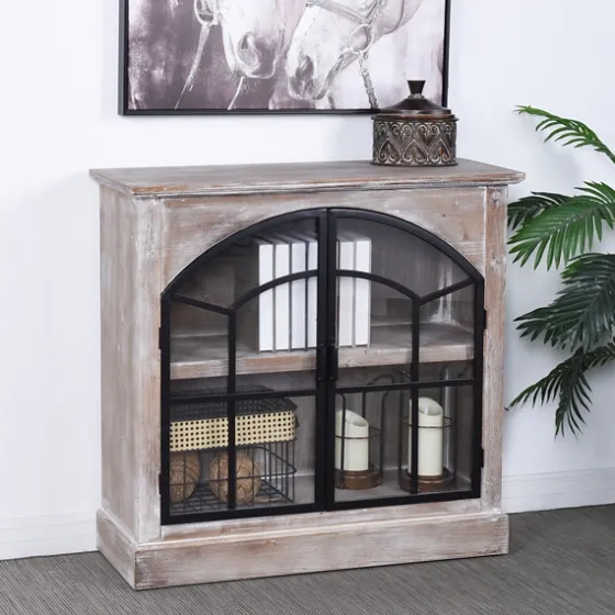 Wood Glass Arched Doors Cabinet-Kirkland's Home Clearance