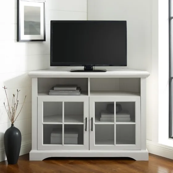 Wood Glass Pane Door Corner Tv Stand-Kirkland's Home Shop