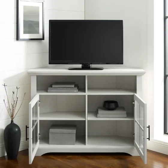 Wood Glass Pane Door Corner Tv Stand-Kirkland's Home Shop