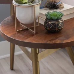 Wood Gold Accent Tiered Side Table-Kirkland's Home Flash Sale