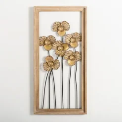 Wood Gold Metal Flowers Ii Wall Plaque-Kirkland's Home Flash Sale