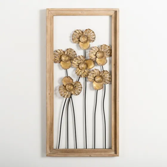 Wood Gold Metal Flowers Ii Wall Plaque-Kirkland's Home Flash Sale