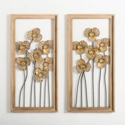 Wood Gold Metal Flowers Ii Wall Plaque-Kirkland's Home Flash Sale