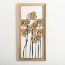 Wood Gold Metal Flowers I Wall Plaque-Kirkland's Home Hot