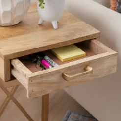 Wood Gold Metal X-Frame Base C Table-Kirkland's Home Sale