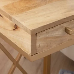Wood Gold Metal X-Frame Base C Table-Kirkland's Home Sale