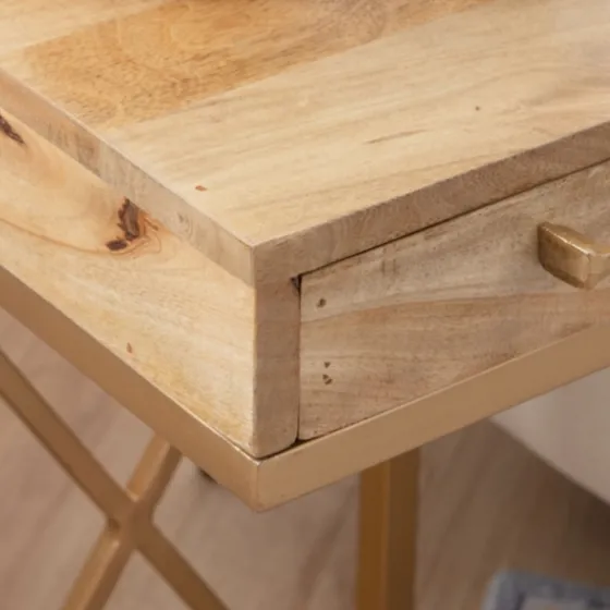 Wood Gold Metal X-Frame Base C Table-Kirkland's Home Sale
