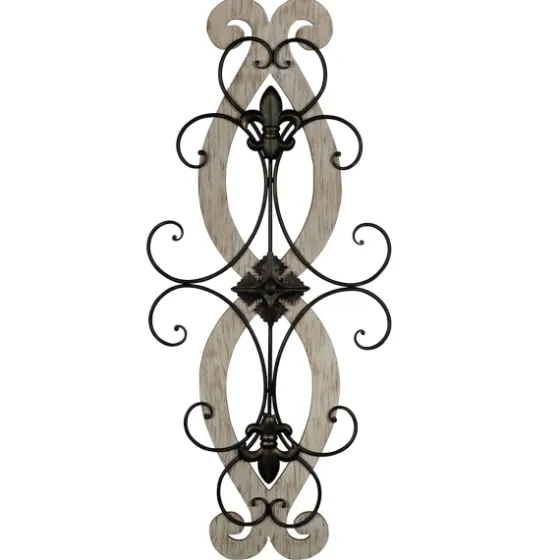 Wood Metal Fleur De Lis Scroll Wall Plaque-Kirkland's Home Clearance
