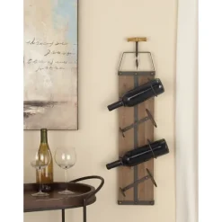 Wood Panel Black Metal Wine Rack-Kirkland's Home Cheap