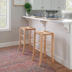 Wood Seagrass Backless 2-Pc. Bar Stool Set-Kirkland's Home Best