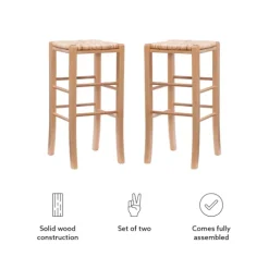 Wood Seagrass Backless 2-Pc. Bar Stool Set-Kirkland's Home Best