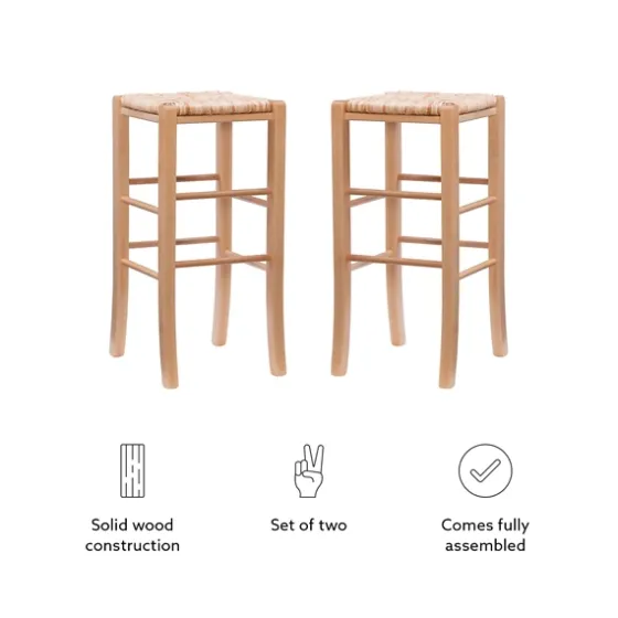 Wood Seagrass Backless 2-Pc. Bar Stool Set-Kirkland's Home Best