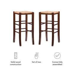 Wood Seagrass Backless 2-Pc. Bar Stool Set-Kirkland's Home Discount