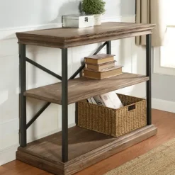 Wood 3-Tier Bookshelf With Black Steel Frame-Kirkland's Home Cheap