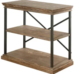 Wood 3-Tier Bookshelf With Black Steel Frame-Kirkland's Home Cheap