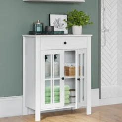 Wood Two Pane Glass Doors Floor Cabinet-Kirkland's Home Best Sale