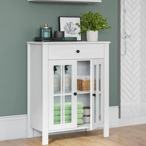 Wood Two Pane Glass Doors Floor Cabinet-Kirkland's Home Best Sale