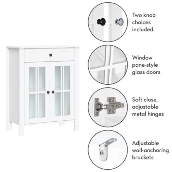 Wood Two Pane Glass Doors Floor Cabinet-Kirkland's Home Best Sale