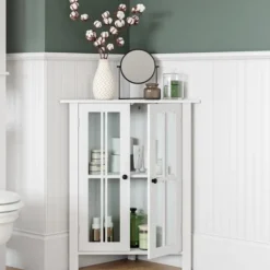 Wood Two Pane Glass Doors Corner Cabinet-Kirkland's Home Fashion