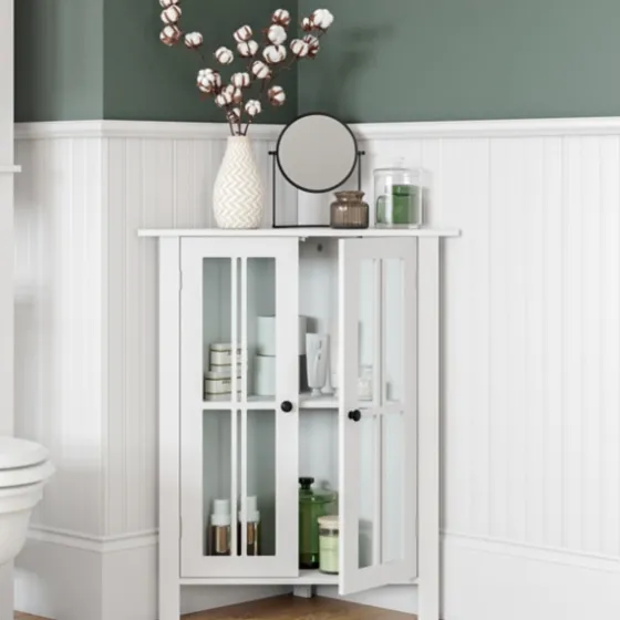 Wood Two Pane Glass Doors Corner Cabinet-Kirkland's Home Fashion