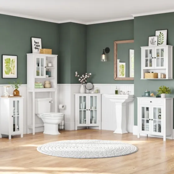 Wood Two Pane Glass Doors Corner Cabinet-Kirkland's Home Fashion