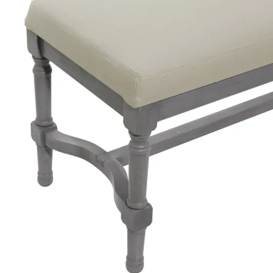 Wood Upholstered Burlap Seat Bench-Kirkland's Home Hot
