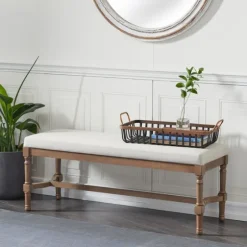 Wood Upholstered Burlap Seat Bench-Kirkland's Home Hot