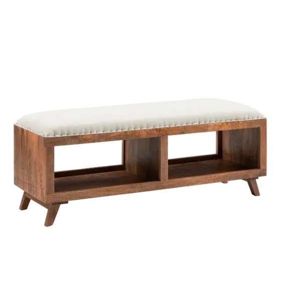 Wood Upholstered Seat Open Storage Bench-Kirkland's Home Cheap