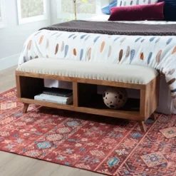 Wood Upholstered Seat Open Storage Bench-Kirkland's Home Cheap