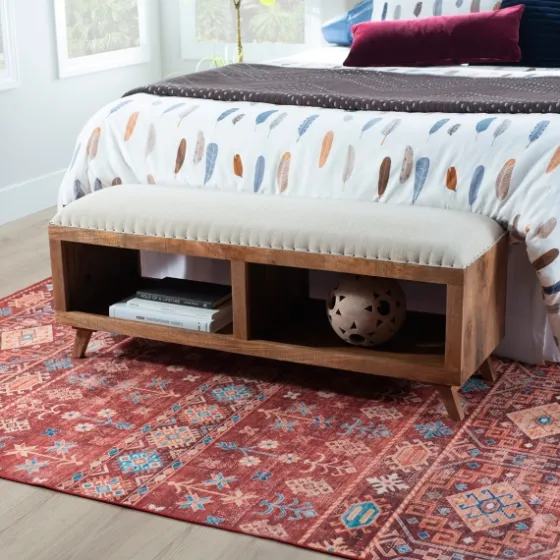 Wood Upholstered Seat Open Storage Bench-Kirkland's Home Cheap
