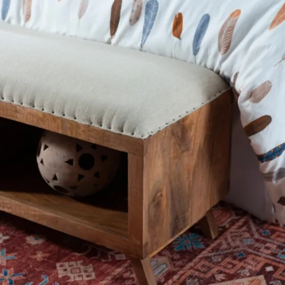 Wood Upholstered Seat Open Storage Bench-Kirkland's Home Cheap
