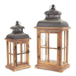 Wood Windowpane Slope Top Lanterns, Set Of 2-Kirkland's Home Sale