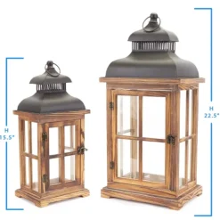 Wood Windowpane Slope Top Lanterns, Set Of 2-Kirkland's Home Sale