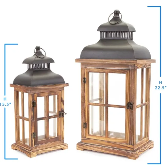 Wood Windowpane Slope Top Lanterns, Set Of 2-Kirkland's Home Sale