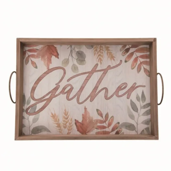 Wooden Autumn Leaves Gather Serving Tray-Kirkland's Home Clearance