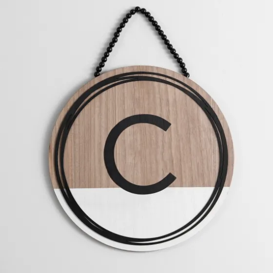 Wooden Neutral Beaded Monogram C Plaque-Kirkland's Home Fashion