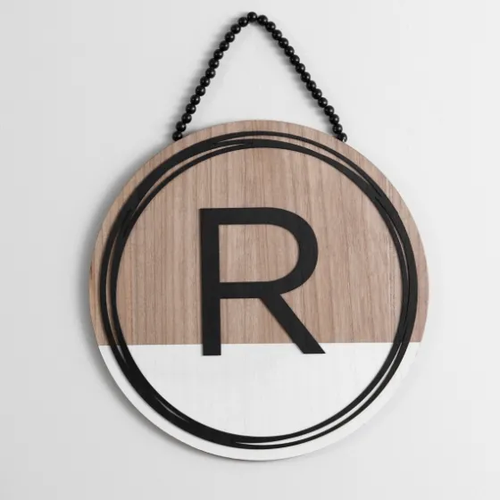 Wooden Neutral Beaded Monogram R Plaque-Kirkland's Home Clearance