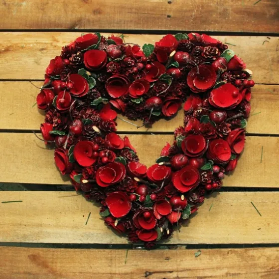 Wooden Roses And Cherries Valentine Heart Wreath-Kirkland's Home Clearance