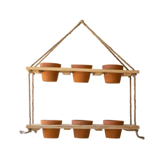Wooden 2-Tier Hanging Shelf With Clay Pots-Kirkland's Home Fashion