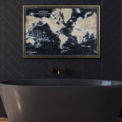World Map On Black Framed Art Print-Kirkland's Home Discount