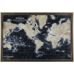 World Map On Black Framed Art Print-Kirkland's Home Discount