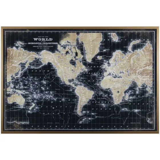 World Map On Black Framed Art Print-Kirkland's Home Discount