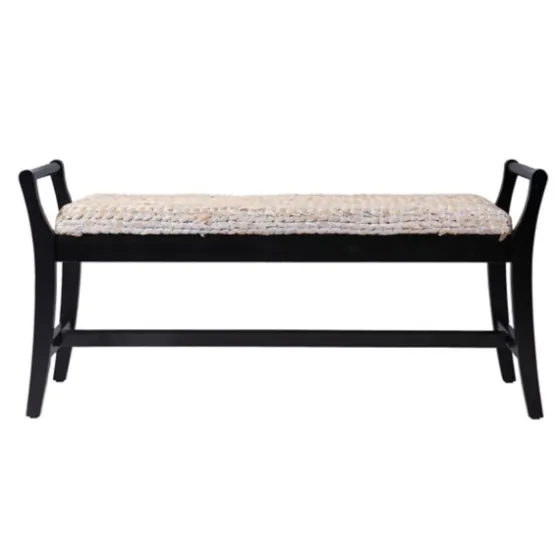 Woven Hyacinth And Black Wood Bench-Kirkland's Home Store