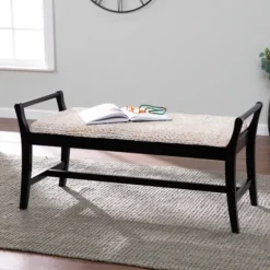 Woven Hyacinth And Black Wood Bench-Kirkland's Home Store