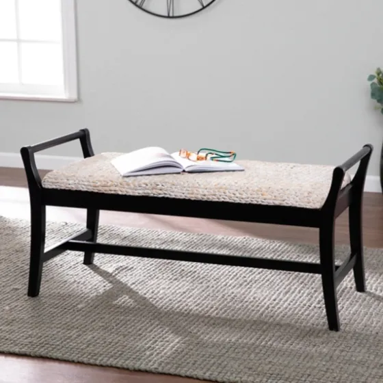 Woven Hyacinth And Black Wood Bench-Kirkland's Home Store